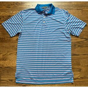 Peter Millar Summer Comfort Polo Shirt Mens Small Striped Blue Pink Stretch
